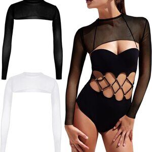 Women's Mesh Crop Top Bodycon Sheer Mesh Tops for Women Cutout Swim Mesh Top Lon
